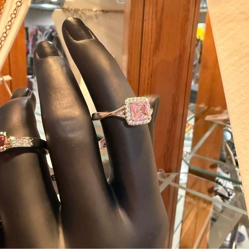 Delicate Pink and Silver Split Shank Ring Size 9 promise ring gift engagement